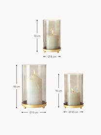 Windlichtenset Clara met messing onderbroden, set van 3, Onderbord: metaal, Goudkleurig, transparant, Set met verschillende groottes