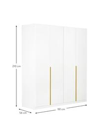Drehtürenschrank Mia, 4-türig, Holzwerkstoff aus heimischen Hölzern aus nachhaltiger Forstwirtschaft, beschichtet, Weiß, Goldfarben, B 181 x H 210 cm