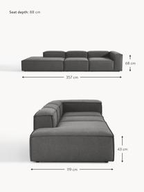 Diván modular grande Lennon, Tapizado: 100% poliéster Alta resis, Estructura: madera contrachapada de p, Patas: plástico Este producto es, Tejido gris antracita, An 357 x F 119 cm, reposabrazos izquierdo