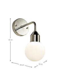 Badkamer wandlamp Florens met glazen lampenkap, Lampenkap: opaalglas, Zilverkleurig, wit, B 12 x D 25 cm
