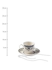 Tazas espresso con platitos Rose, 2 uds., Cerámica, Blanco, negro, Ø 6 x Al 5 cm, 95 ml