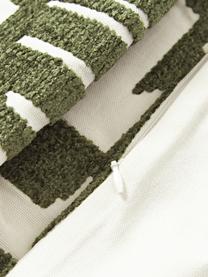 Kussenhoes Fran met chenille borduurwerk, 100% katoen, Olijfgroen, gebroken wit, B 45 x L 45 cm