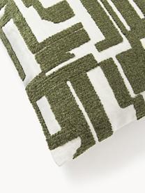 Funda de cojín bordada de chenilla Fran, 100% algodón, Verde oliva, blanco Off White, An 45 x L 45