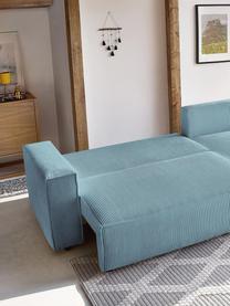 Sofá rinconero cama de pana Nihad, con espacio de almacenamiento, Tapizado: pana de poliéster, Patas: plástico, Azul claro, An 282 x F 153 cm