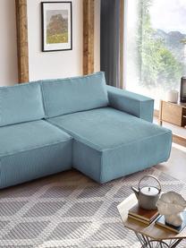 Sofá rinconero cama de pana Nihad, con espacio de almacenamiento, Tapizado: pana de poliéster, Patas: plástico, Azul claro, An 282 x F 153 cm
