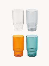 Ručne fúkané poháre na vodu Gustave, 4 ks, Borosilikátové sklo, Priehľadná, svetlosivá, petrolejová, oranžová, Ø 8 x V 14 cm, 450 ml