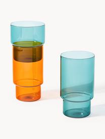 Ručne fúkané poháre na vodu Gustave, 4 ks, Borosilikátové sklo, Priehľadná, svetlosivá, petrolejová, oranžová, Ø 8 x V 14 cm, 450 ml