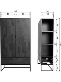 Credenza alta in legno Silas, Piedini: metallo laccato, Nero, Larg. 85 x Alt. 149 cm