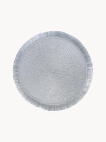 Ronde kunststoffen placemats Linda met franjes, 6 stuks, Kunststof, Zilverkleurig, Ø 38 cm