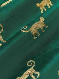 Copricuscino in velluto ricamato Legong, 100% velluto di poliestere, Verde scuro, dorato, Larg. 45 x Lung. 45 cm