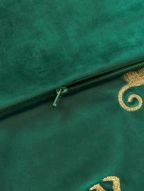 Funda de cojín de terciopelo bordada Legong, 100% terciopelo de poliéster, Verde oscuro, dorado, An 45 x L 45 cm