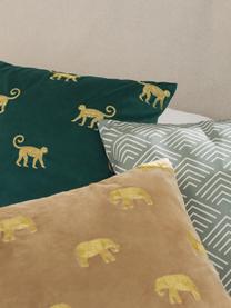 Housse de coussin 45x45 en velours brodé Legong, 100 % velours de polyester, Vert foncé, doré, B 45 x L 45 cm