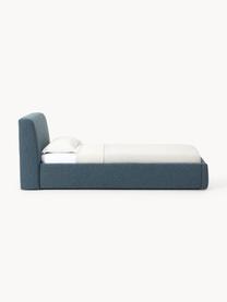 Letto singolo in bouclé con contenitore Cloud, Rivestimento: bouclé (80% poliestere, 2, Piedini: legno di betulla laccato , Bouclé grigio-blu, Larg. 90 x Lung. 200 cm