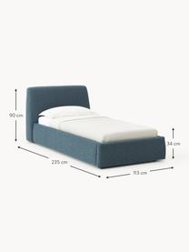 Letto singolo in bouclé con contenitore Cloud, Rivestimento: bouclé (80% poliestere, 2, Piedini: legno di betulla laccato , Bouclé grigio-blu, Larg. 90 x Lung. 200 cm