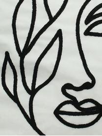 Fluwelen kussen Face met abstracte One Line tekening, met vulling, Polyester fluweel, Wit, zwart, 50 x 50 cm