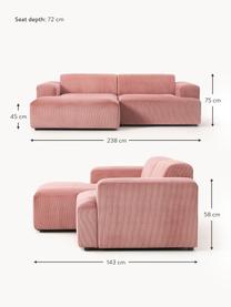 Cord-Ecksofa Melva (3-Sitzer), Bezug: Cord (92% Polyester, 8% P, Gestell: Massives Kiefernholz, Spa, Cord Altrosa, B 238 x T 143 cm, Eckteil links