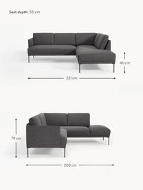 Divano angolare Fluente, Rivestimento: 100% poliestere Con 40.00, Struttura: legno di pino massiccio, Piedini: metallo verniciato a polv, Tessuto antracite, Larg. 221 x Prof. 200 cm, chaise longue a sinistra