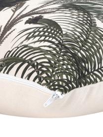 Housse de coussin 40x40 palmier Balu, 100 % coton, Écru, vert, larg. 40 x long. 40 cm