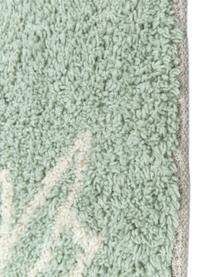 Tapis de bain turquoise à franges Lotus, 100 % coton, Turquoise, blanc, larg. 50 x long. 70 cm