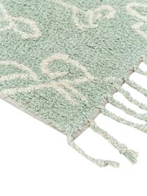 Tapis de bain turquoise à franges Lotus, 100 % coton, Turquoise, blanc, larg. 50 x long. 70 cm