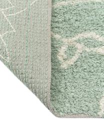 Tappeto bagno con frange Lotus, 100% cotone, Turchese, bianco, Larg. 50 x Lung. 70 cm