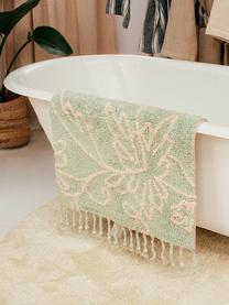 Koupelnový kobereček s třásněmi Lotus, 100 % bavlna, Tyrkysová, bílá, Š 50 cm, D 70 cm