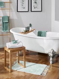 Tappeto bagno con frange Lotus, 100% cotone, Turchese, bianco, Larg. 50 x Lung. 70 cm