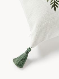 Zimný vyšívaný poťah na vankúš so strapcami Imala, 95 % polyester, GRS certifikát, 5 % nylon, Lomená biela, zelená, Š 45 x D 45 cm