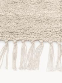 Handgetufte katoenen loper Bina met ruitjesmotief en franjes, Beige, B 80 x L 250 cm