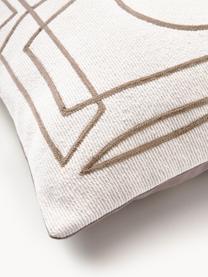 Housse de coussin 45x45 motif abstrait brodé Maree, 100 % coton, Taupe, blanc cassé, larg. 45 x long. 45 cm