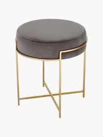 Samt-Hocker Madeleine mit Metallgestell, Bezug: Baumwollsamt, Fuß: Metall, pulverbeschichtet, Samt Dunkelgrau, Ø 40 x H 45 cm