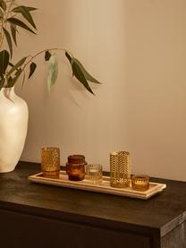Komplet świeczników ze szkła z drewnianą tacą Elviena, 6 elem., Odcienie brązowego, jasne drewno naturalne, S 43 x W 11 cm