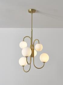 Lampa wisząca ze szkła Avalee, Stelaż: metal powlekany, Biały, odcienie złotego, Ø 55 cm