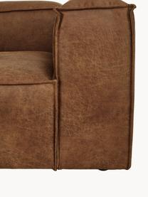 Fauteuil Lennon van gerecycled leer, Bekleding: gerecycled leer (70% leer, Frame: massief hout, multiplex, Poten: kunststof Dit product is , Leer bruin, B 130 x H 101 cm