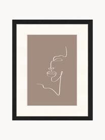 Ingelijste digitale print Minimal Line Face, Lijst: beukenhout FSC-gecertific, Zwart, nougat, B 33 x H 43 cm