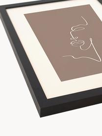 Gerahmter Digitaldruck Minimal Line Face, Rahmen: Buchenholz, Bild: Digitaldruck auf Papier, , Front: Acrylglas Dieses Produkt , Schwarz, Nougat, B 33 x H 43 cm