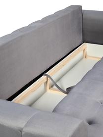 Sofa rozkładana z aksamitu z miejscem do przechowywania Byron (3-osobowa), Tapicerka: aksamit poliestrowy Dzięk, Nogi: metal lakierowany, Jasnoszary aksamit, S 250 x G 105 cm