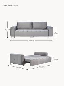 Sofa rozkładana z aksamitu z miejscem do przechowywania Byron (3-osobowa), Tapicerka: aksamit poliestrowy Dzięk, Nogi: metal lakierowany, Jasnoszary aksamit, S 250 x G 105 cm