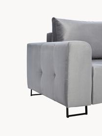 Sofa rozkładana z aksamitu z miejscem do przechowywania Byron (3-osobowa), Tapicerka: aksamit poliestrowy Dzięk, Nogi: metal lakierowany, Jasnoszary aksamit, S 250 x G 105 cm