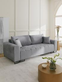 Divano letto 3 posti in velluto grigio chiaro Byron, Rivestimento: velluto di poliestere Con, Struttura: Pino massiccio, Truciolar, Tessuto grigio chiaro, nero, Larg. 250 x Prof. 105 cm