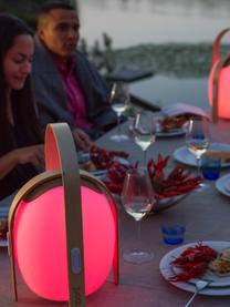 Mobiele outdoor LED lamp met luidspreker Ovo, Lampenkap: kunststof (LDPE), Frame: olmenhout met berkenhoutf, Wit, lichtbruin, Ø 32 x H 50 cm