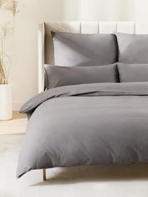 Housse de couette en percale de coton gris foncé Elsie, Gris foncé, larg. 200 x long. 200 cm