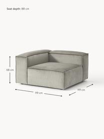 Módulo de esquina de pana sofá Lennon, Tapizado: pana (92% poliéster, 8% p, Estructura: madera de pino maciza, ma, Patas: plástico Este producto es, Pana gris, An 119 x F 119 cm, chaise longue izquierda