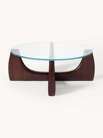 Kulatý dřevěný konferenční stolek se skleněnou deskou Miya, Topol, hnědě lakovaný, transparentní, Ø 107 cm, V 40 cm