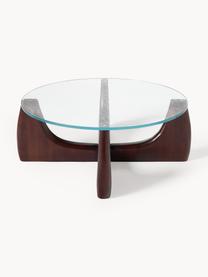 Kulatý dřevěný konferenční stolek se skleněnou deskou Miya, Topol, hnědě lakovaný, transparentní, Ø 107 cm, V 40 cm