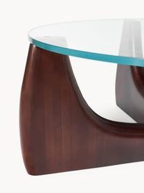 Kulatý dřevěný konferenční stolek se skleněnou deskou Miya, Topol, hnědě lakovaný, transparentní, Ø 107 cm, V 40 cm