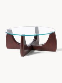 Mesa de centro redonda de madera con tablero de vidrio Miya, Patas: madera de álamo maciza, Tablero: vidrio Este producto está, Madera de álamo pintada marrón, transparente, Ø 107 x Al 40 cm