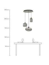 Cluster hanglamp Dali van glas, Lampenkap: glas, Baldakijn: gecoat metaal, Zwart, grijs, Ø 58 x H 200 cm