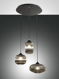 Lámpara de techo cluster de vidrio Dali, Pantalla: vidrio, Anclaje: metal recubierto, Cable: plástico, Negro, gris, Ø 58 x Al 200 cm