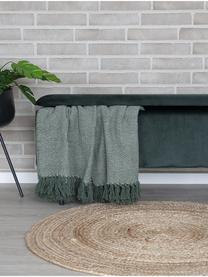 Banc rembourré velours avec rangement Woldorf, Velours vert foncé, larg. 95 x haut. 46 cm